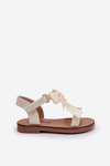 Lakované dětské sandálky s mašlí na suchý zip světle béžové Joratia