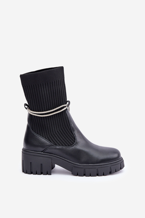 Čižmy So Ponožkami A Lesklými Šnúrkami Čierne Dinarca