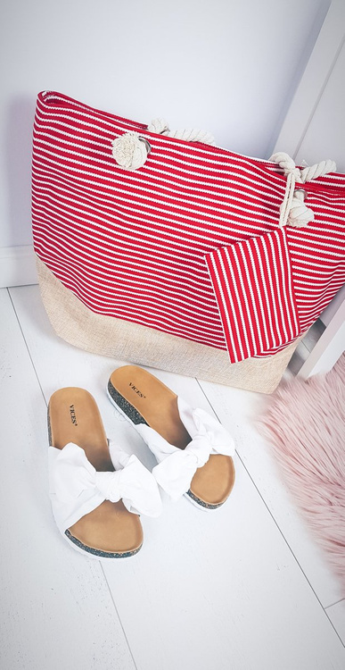 Velká plážová červená kabelka pruhy