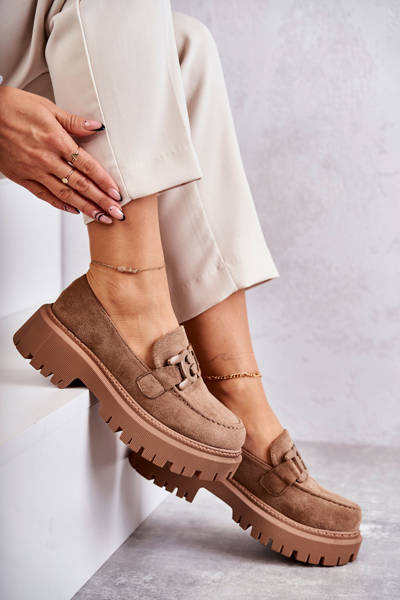 Dámske semišové topánky s dekoráciou Dark Beige Leeza