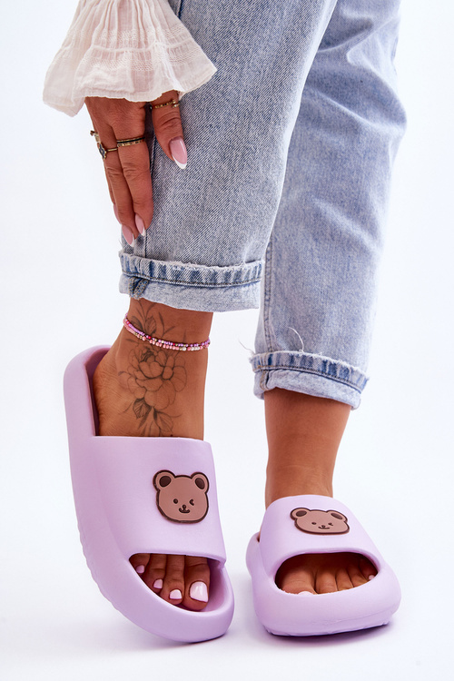 Ľahké dámske penové žabky s plyšovými medveďmi Purple Lia