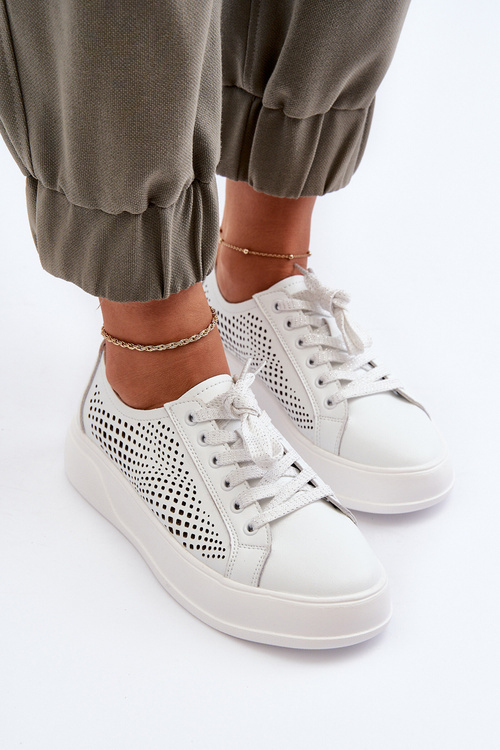 Bílé Dámské Kožené Tenisky Na Platformě S.Barski LR505