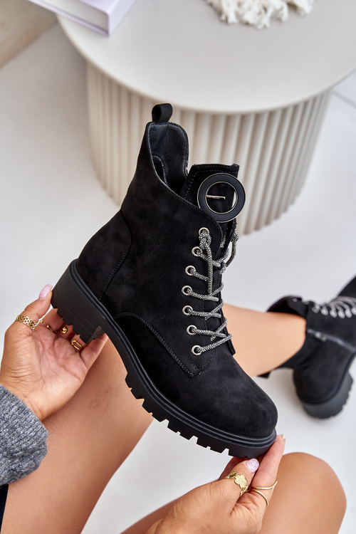 Zateplené kotníkové boty s ozdobným šněrováním Vinceza 16465 Černé