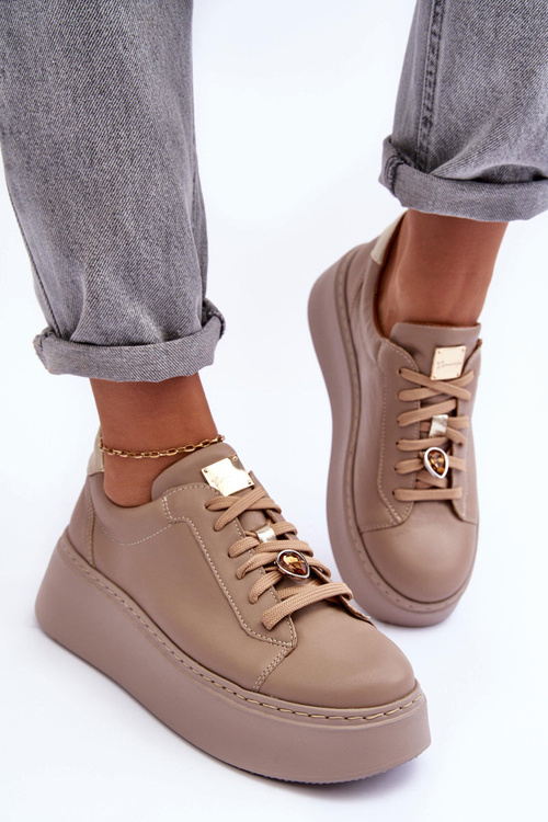 Kůže Sportovní Boty Na Platformě Maciejka 06191-04 Bežová