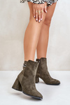 Zateplené dámske čižmy na podpätku z eko semišu tmavozelene Saivia
