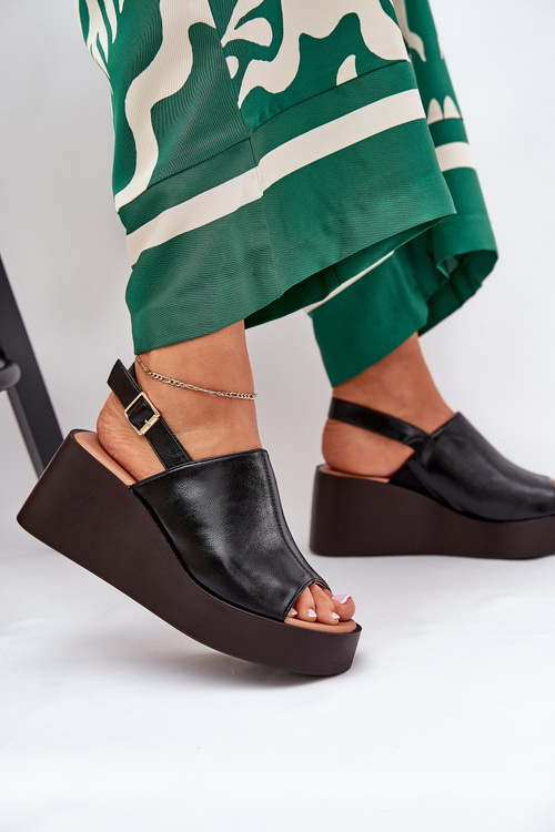 Dámské Sandály Z Eko Kůže Na Platformě A Klínu Černé Leaniria
