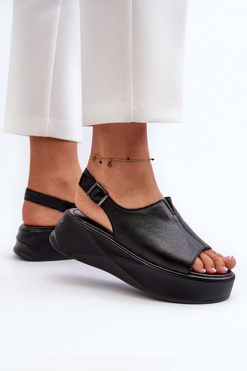 Dámské kožené sandály na platformě D&A SJ2301-2 černé