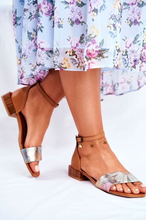 Kožené Lesklé Sandály Maciejka 04618-29 Camel