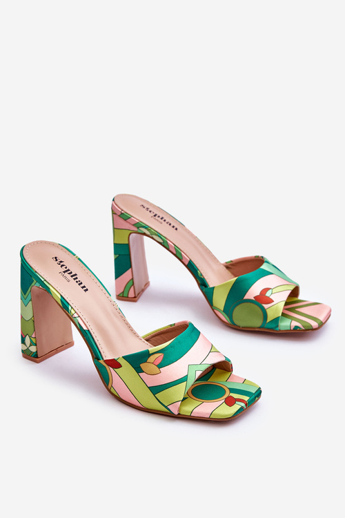 Dámské vzorované pantofle na podpatku Zelené Adelise