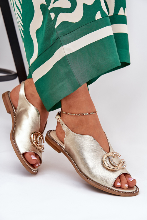 Kožené Sandále Na Plochospodinách S Ozdobou Laura Messi 2865 Zlaté