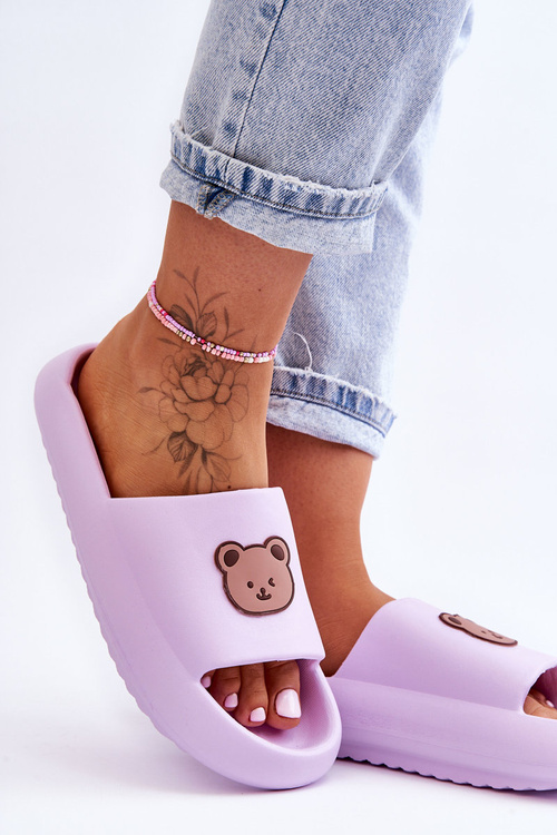 Ľahké dámske penové žabky s plyšovými medveďmi Purple Lia