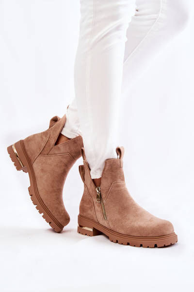 Semišové kozačky s výřezy Béžove Klarissa