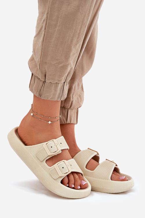 Dámské Pantofle Na Platformě S Přezkami Béžové Nitiana