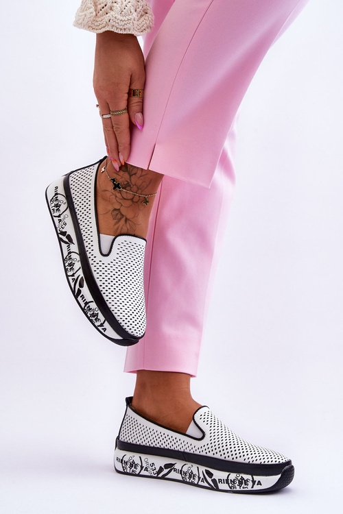 Dámské prolamované kožené tenisky Slip-On bílé Sorito