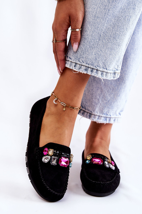 Dámské semišové mokasíny se zdobením černé Janetta