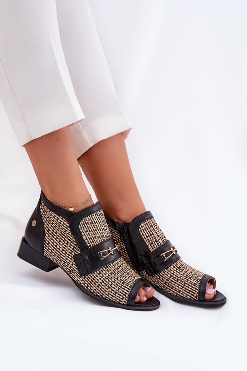 Kožené Dámské Boty S Odkrytými Prsty Maciejka Černobéžové 06934-39/00-1