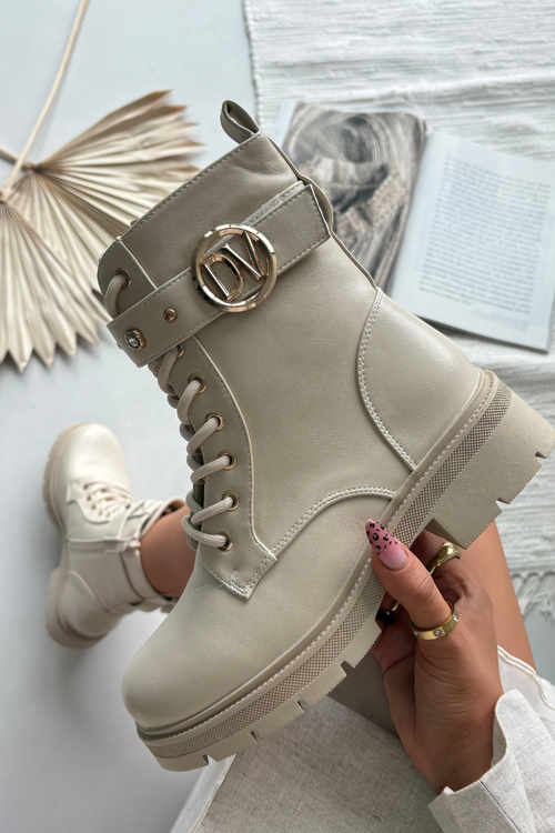 Zateplené dámske pracovné čižmy s dekoratívnym detailom béžové Talyssa