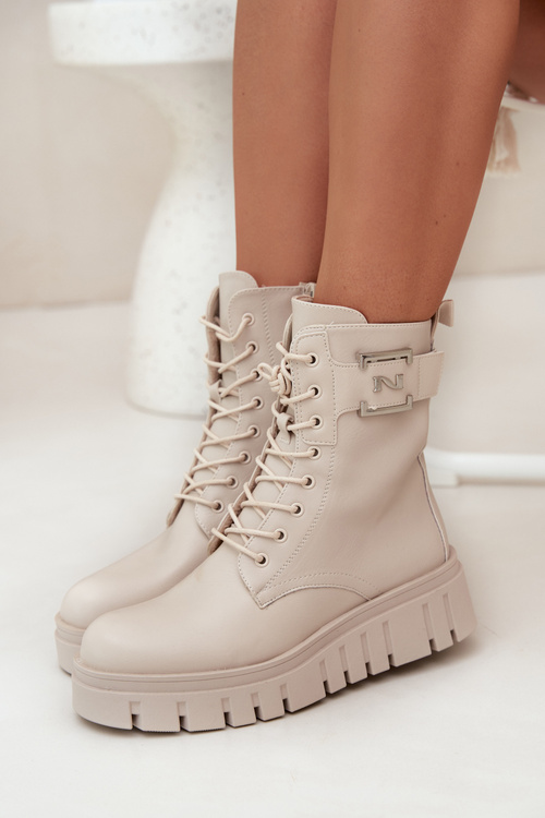 Dámské Botky Na Platformě S Ozdobným Detalem Zateplené Světle Béžové Lyrana