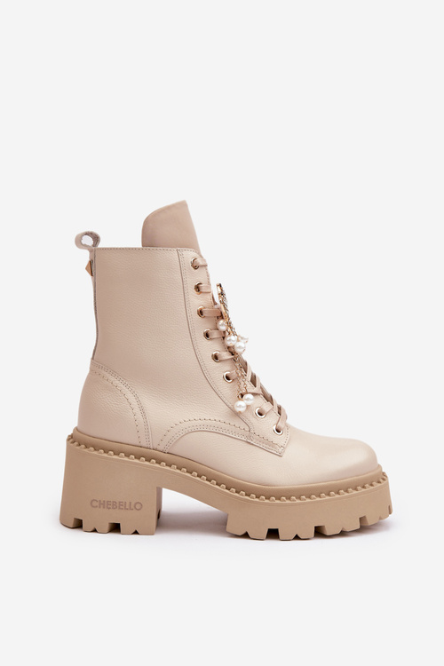 Kožené Pracovné Čižmy Pre Ženy S Motýľom Béžové CheBello 4590