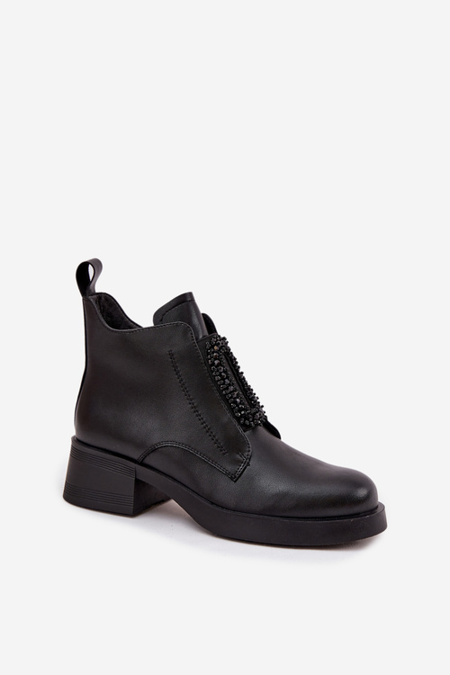 Kožené dámské kotníkové boty na klínu s ozdobou D a JC52-869 Černé