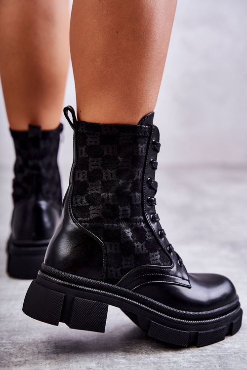 Vysoké dámské kozačky se zavazováním černý Verlon