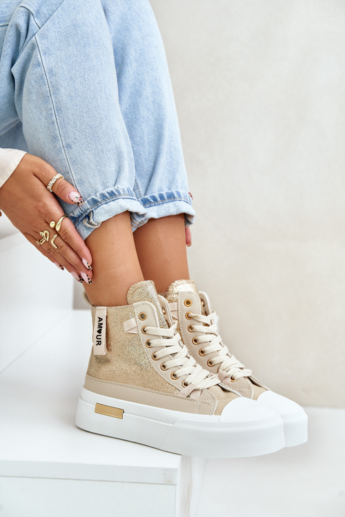 Dámske Vysoké Tenisky Na Platforme Béžovo-Zlaté Averira