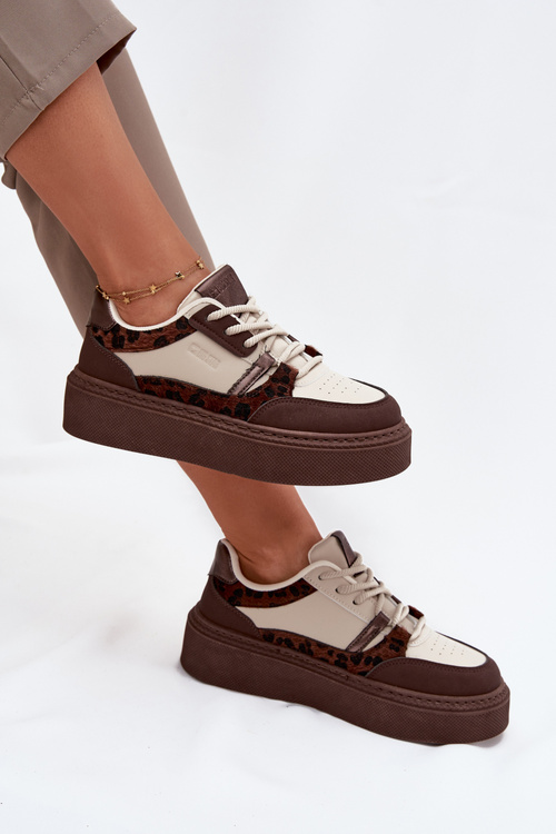 Dámské sneakersy na platformě Big Star SS274356 leopardí hnědo-bežové