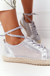 Šněrované Prolamované Espadrilles S.Barski L17704 Stříbrne
