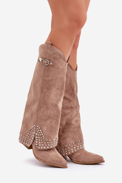 Kozačky S Otočeným Svrškem Na Podpatku Tmavě Béžové Iveliri