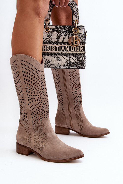 Zazoo 3305/P cappucino Openwork Calf Boots.