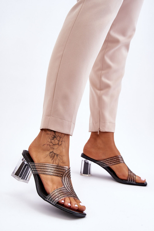 sandály na podpatku s kamínky Černá Jaxen