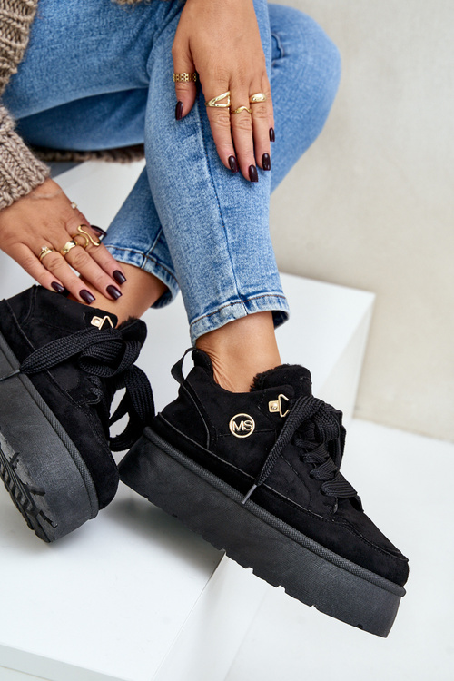 Zateplené dámske sneakersy na platforme čierne Velarisea