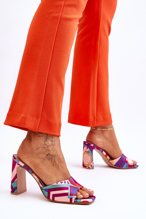 Dámské vzorované pantofle na podpatku fialové Adelise