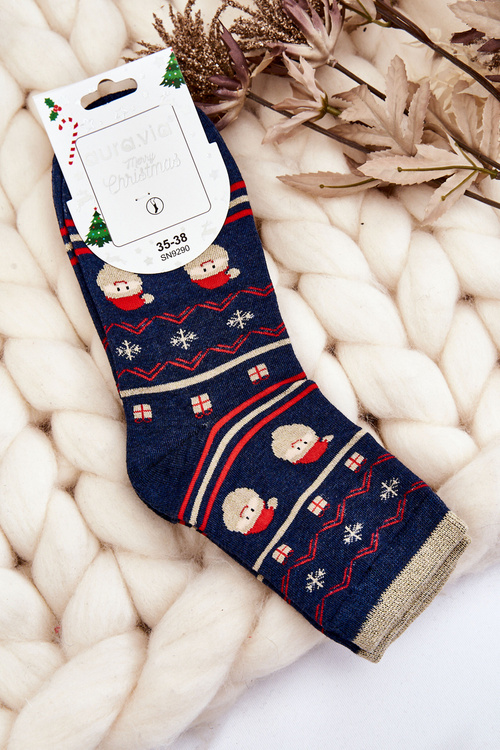 Dámske ponožky vo vianočných vzoroch, Mikołaj Navy Blue