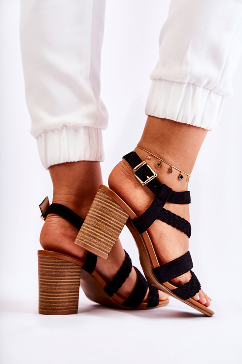 Semišové Dámské Sandály Na Podpatku Černá Elora