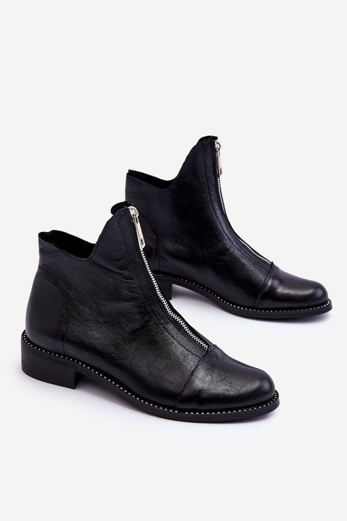Kožené kozačky na zip Nicole 2785/037 Černá