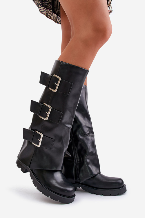 Zateplené čižmy S Ohnutým Zvrškom A Prackami Čierne Cialetta