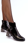 Dámské lakované boty s vyšívaným podpatkem D&A MR870-93 Černé
