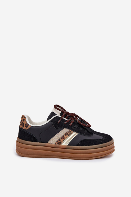 Dámské Tenisky Na Platformě S Dvojitým Šněrováním Leopardí Černé Niteria