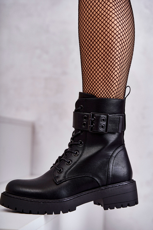 Dámské šněrovací boty na plochém podpatku černé Firmina