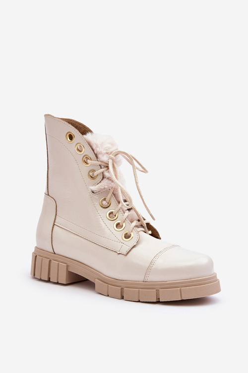 Kožené Dámské Botky S Kožešinou Jasnobežové Lewski 3296