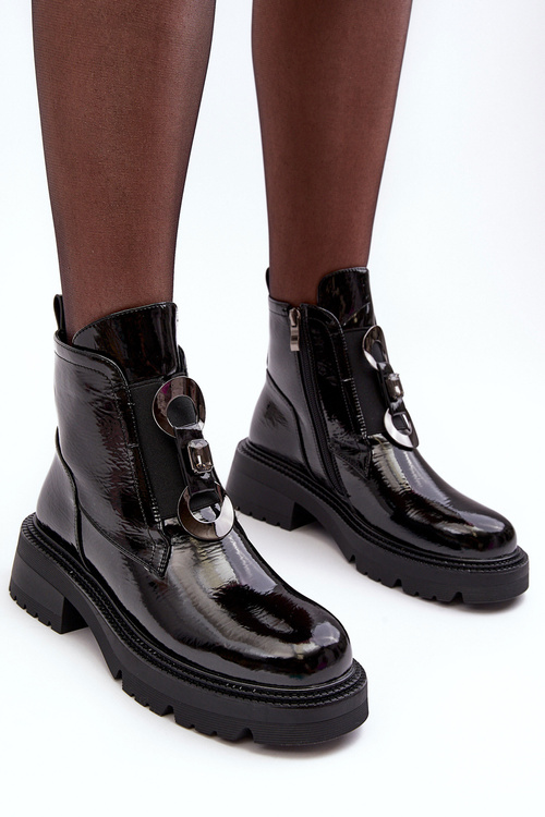 Dámské lakové boty s ozdobou černé SBarski MR870-53