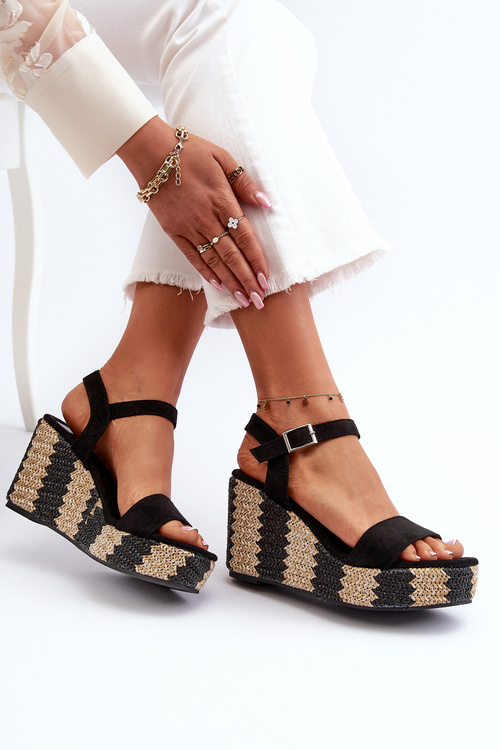 Dámske sandále na platforme s pletením čierne Reviala