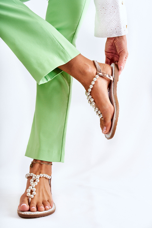 Módne sandále flip -flops s perly ružové zlato Isalia