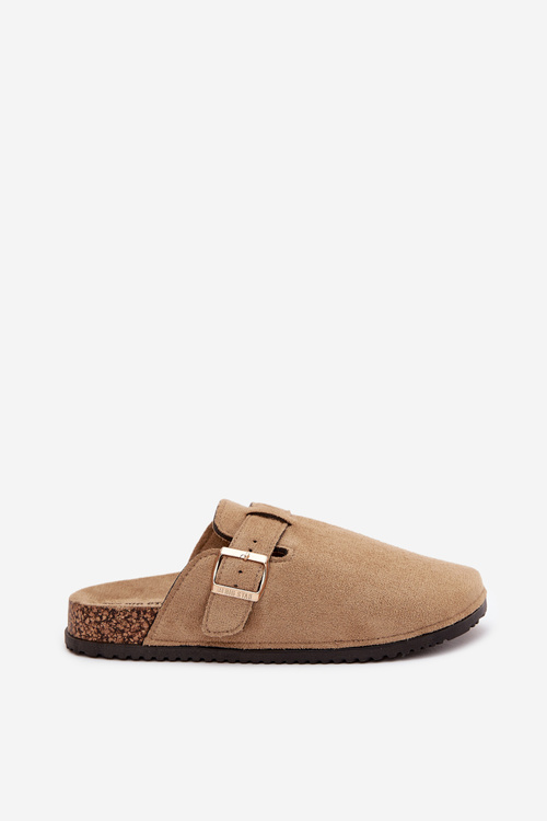 Dámské Pantofle Na Korkové Platformě Se Zlatou Přezkou Big Star SS274738 Béžové