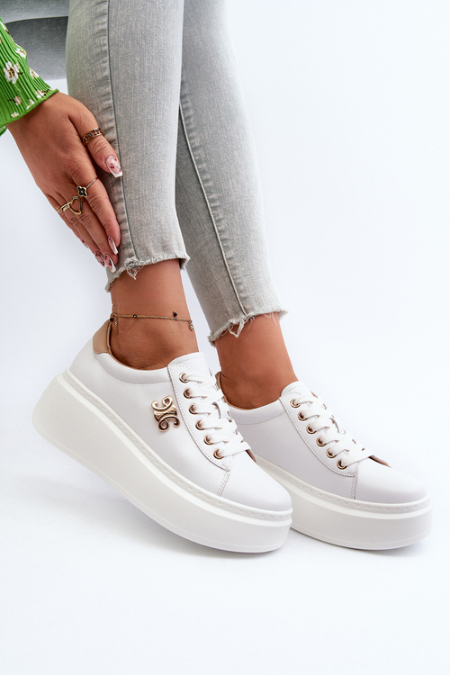 Bílé dámské kožené tenisky na platformě Pernalia