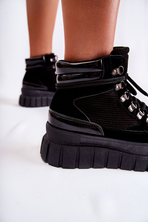 Módní dámské kozačky na platformě černé Magnific