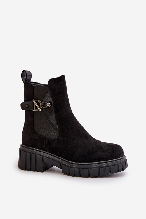 Zateplené dámské boty se zlatým detailem eko semiš černé Bervena