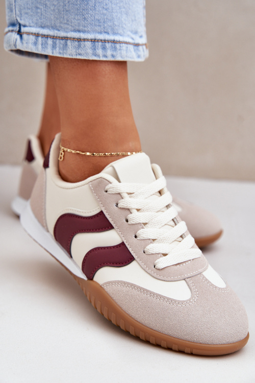 Klasické dámské sneakersy z eko kůže béžovo-bordové Maretina