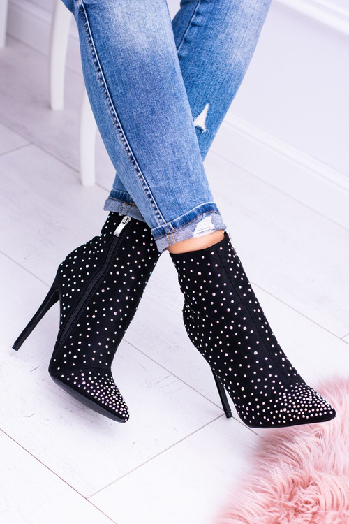 Lu Boo Černé suede vysoké boty na patě zirkony Cubano